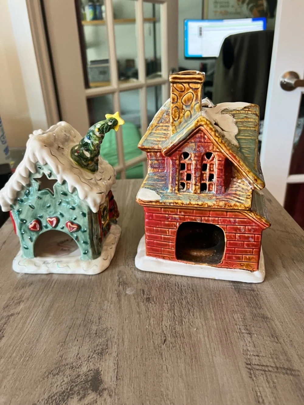 Festive Ceramic Holiday Village Houses  tea light via Unbranded, Red & Green